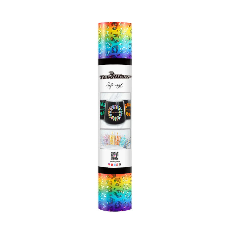 TECKWRAP Holographic Rainbow Pattern Adhesive Vinyl - Rainbow Leopard